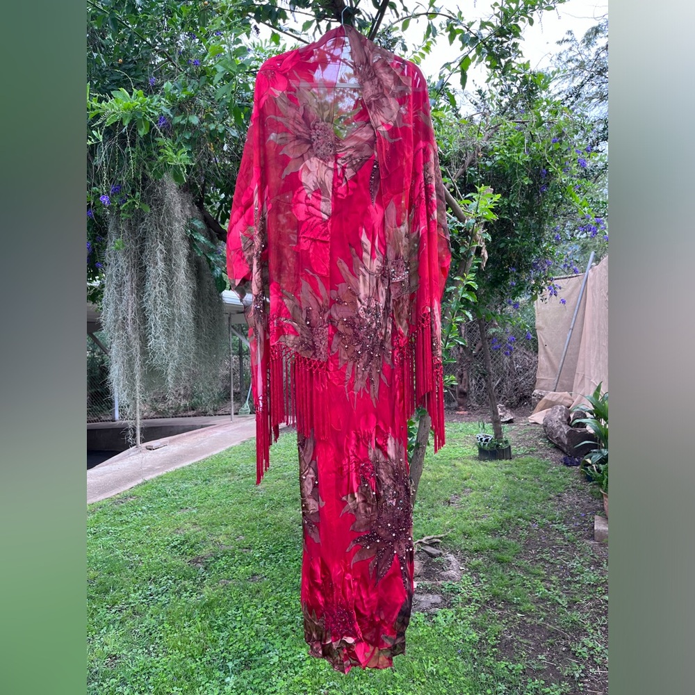 Sue Wong Nocturne Vintage Silk Dress and Scarf